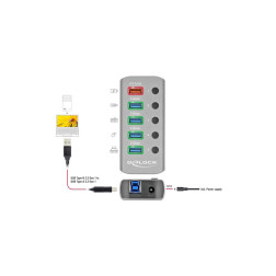 Hub USB 3.2 Gen 1 avec 4 ports + 1 port de chargement rapide avec interrupteurs et voyants Delock