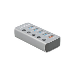 Hub USB 3.2 Gen 1 avec 4 ports + 1 port de chargement rapide avec interrupteurs et voyants Delock