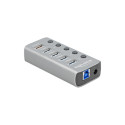 Hub USB 3.2 Gen 1 avec 4 ports + 1 port de chargement rapide avec interrupteurs et voyants Delock