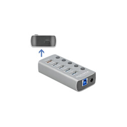 Hub USB 3.2 Gen 1 avec 4 ports + 1 port de chargement rapide + 1 port USB-C PD 3.0 avec interrupteur et voyant Delock