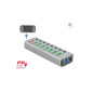 Hub USB 3.2 Gen 1 avec 7 ports + 1 port de chargement rapide + 1 port USB-C PD 3.0 avec interrupteur et voyant