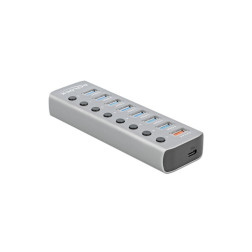 Hub USB 3.2 Gen 1 avec 7 ports + 1 port de chargement rapide + 1 port USB-C PD 3.0 avec interrupteur et voyant Delock