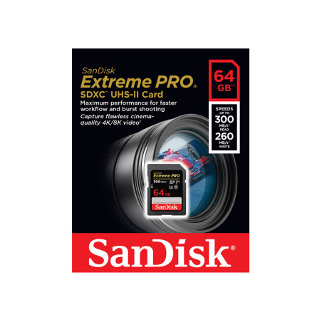 SD Extreme Pro 64Go UHS-II 300Mo/s V90 SD Extreme Pro 64