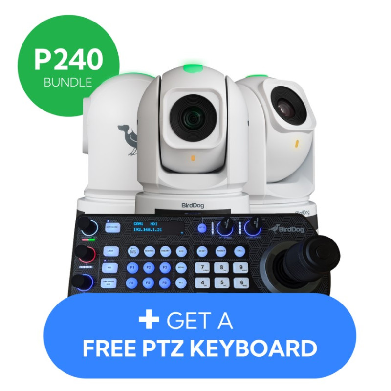 Kit with 3x P240 Blanc + PTZ keyboard controller package BirdDog