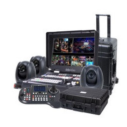 HS-3200, 3x PTC-140, RMC-300A, and sturdy transport cases DataVideo