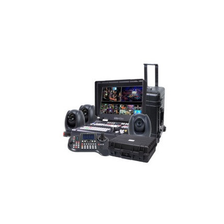 HS-3200, 3x PTC-140, RMC-300A, and sturdy transport cases DataVideo
