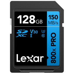 SDXC 800x PRO Blue Series 128GB UHS-1 V30 - Read 150MB/s Lexar