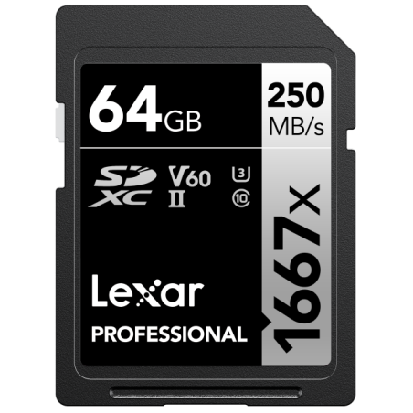 SD Pro Silver Series UHS-II 1667x 64GB V60 Lexar