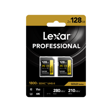 SD Pro Gold Series UHS-II 1800x 128GB V60 - 2PACK Lexar