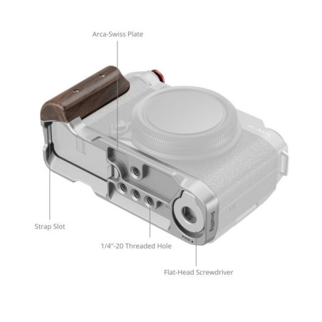 5261 L-Shape Mount Plate with Wooden Handle for FUJIFILM X-M5 (Silver)