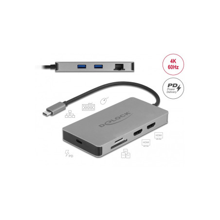 Station d'accueil USB Type-C 4K - Dual HDMI MST / USB 3.2 / SD / LAN / PD 3.0