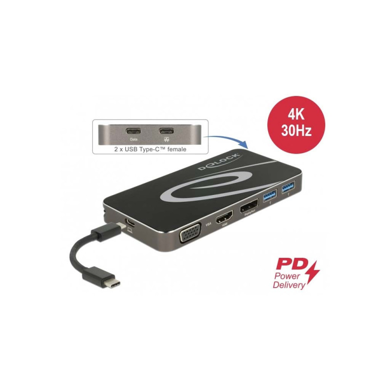 USB Type-C 3.2 Dockingstation 4K HDMI DP / 1080p VGA, USB Hub und PD 3.0