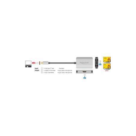 Diviseur USB Type-C (Mode DP Alt) 1 HDMI + 1 VGA