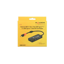 Lecteur de carte SD USB Type-C 3x USB-A + 2 emplacements noir