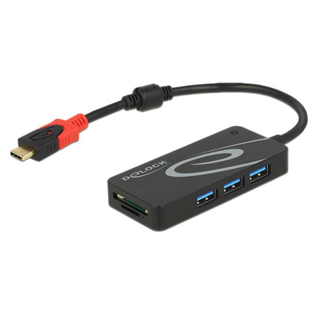 Lecteur de carte SD USB Type-C 3x USB-A + 2 emplacements noir