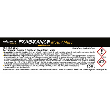 Pour liquide à fumée et brouillard - Musc - 20ml Pour li