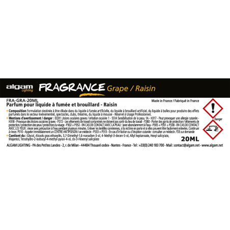 Pour liquide à fumée et brouillard - Raisin - 20ml ALGAM LIGHTING